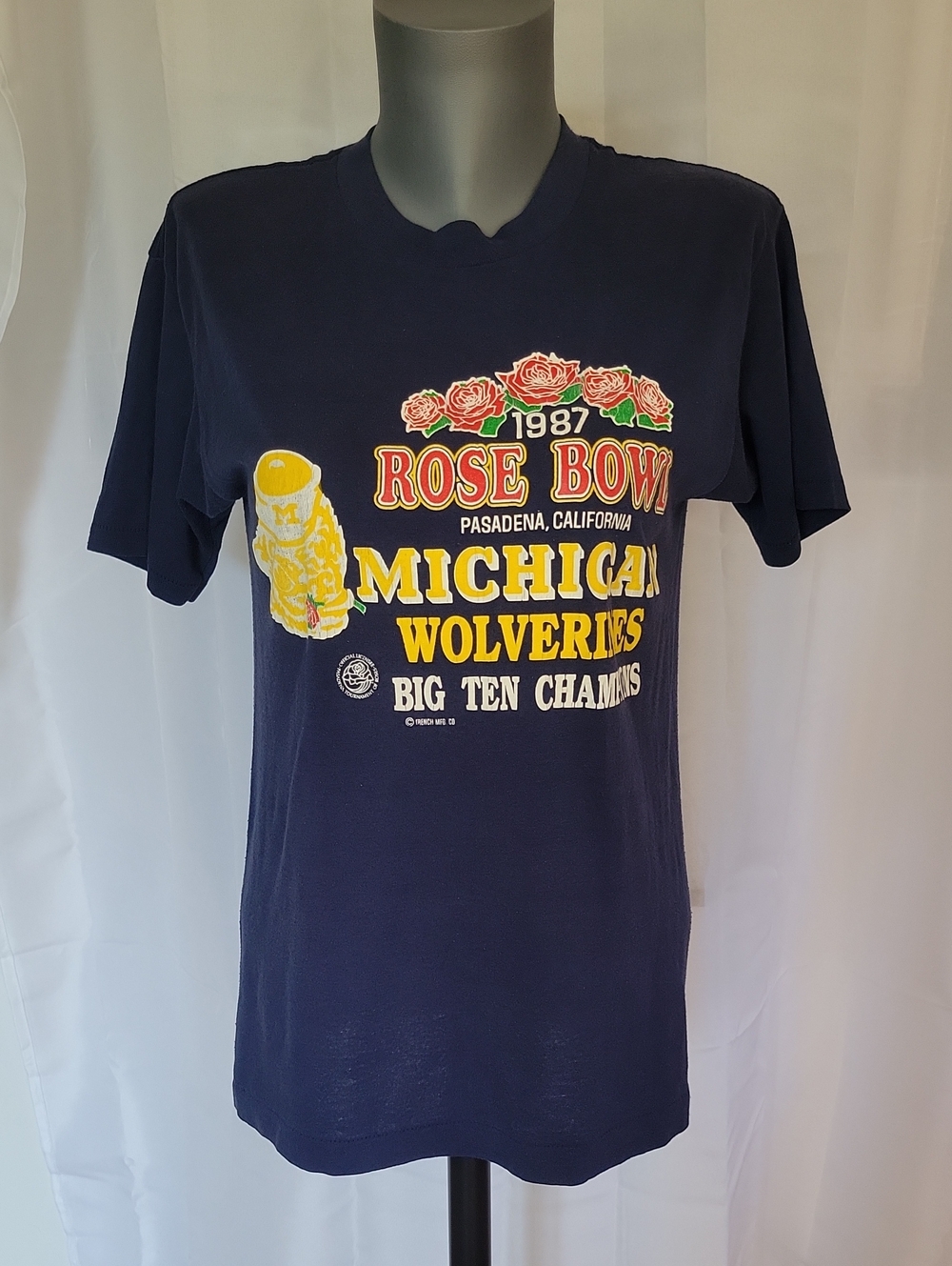 Trench Mfg Co 1987 Michigan Wolverines Championship T-shirt Large Blue Vintage
